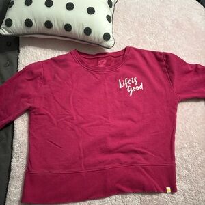 Life Is Good Pink Sweatshirt Relaxed Fit Crew Neck